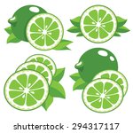 Vector lime. Collection of lime fruits slices vector illustrations