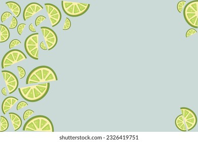 Vector lime fruit. Green slices of realistic lim. Citrus fruits vector illustration. Solid Background with cute little and big slice of limes. suitable for postal card and invitation card and so ..