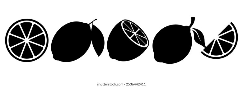 Vector lime slice black illustration lemon isolated half fruit lime. 