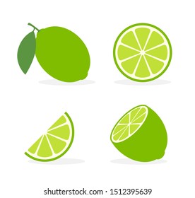 Vector lime slice green illustration lemon isolated half fruit lime. Fresh green cut citrus icon.