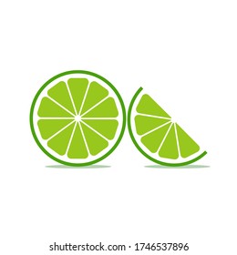 Vector lime slice green illustration lemon isolated half fruit lime. Fresh green cut citrus icon. vector illustration. editable.