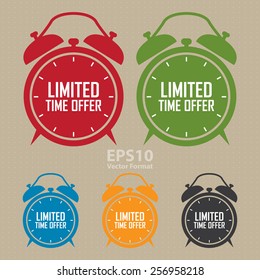 Vector : Limited Time Offer On Alarm Clock Sticker, Badge, Icon, Stamp, Label, Banner, Sign