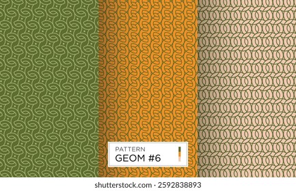Vector line abstract geometric waves patterns Geom 6 set of three green print on yellow green background