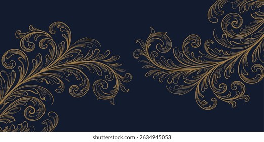 Vector line abstract wave landscape, desert, japanese style illustration. Mountain gold boho background. Sand, sea oriental art.