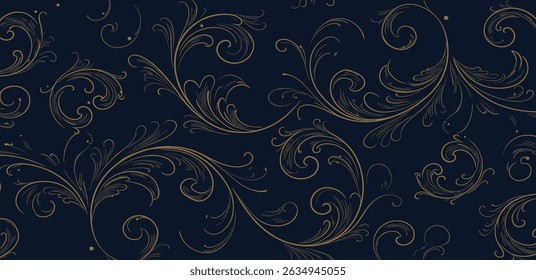 Vector line abstract wave landscape, desert, japanese style illustration. Mountain gold boho background. Sand, sea oriental art.