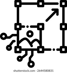 Vector Line of an AI tool used for enhancing image resolution. Ideal for photo editing, detail recovery, and media quality improvement.