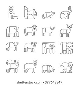 vector line animals icon set. 