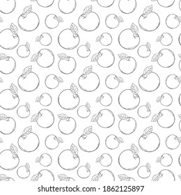 Vector line apple seamless pattern. Monochrome background fruits for design