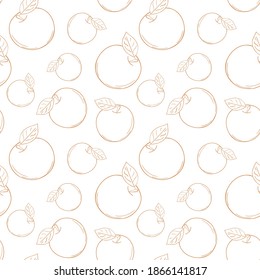 Vector line apple seamless pattern. Monochrome gold background fruits