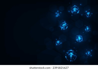 Vector line arrows abstract futurisit hi tech technology dark blue background.