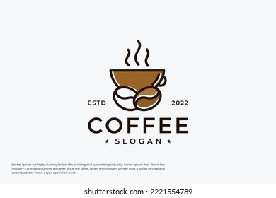 vector line art of abstract coffee logo, wall art design, minimal coffee line logo icon illustration isolated on white background