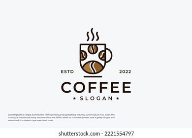 vector line art of abstract coffee logo, wall art design, minimal coffee line logo icon illustration isolated on white background