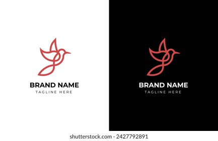 vector line art of abstract colorful hummingbird, colibri wall art design minimal bird line logo icon illustration isolated on white background