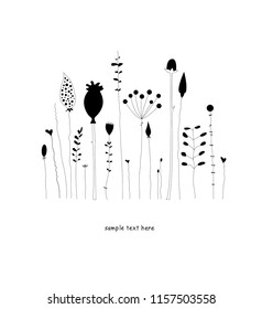 Vector line art with abstract flowers on white background