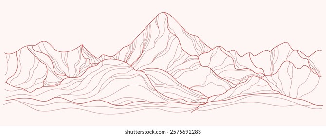 Vector Line Art of Abstract Mountain Waves: Contemporary Aesthetic Featuring Majestic Landscapes.