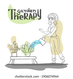 Vektorlinienkunst mit Akzent-Farbe. Letterkomposition zum Thema des Hausgartens. Mein geheimer Garten, Gartenzeit, Frühling. Logo, Hintergrund, Splash, Bildschirmhintergrund, Website.