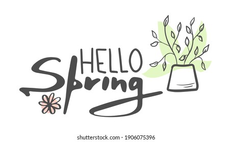 Vector line art with accent color. Lettering composition on the theme of the home garden. My secret garden, gardening time, spring. Logo, background, splash, wallpaper, website.