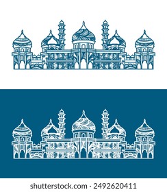 Vector line art of Aceh's iconic mosque, Baiturrahman Aceh Grand Mosque