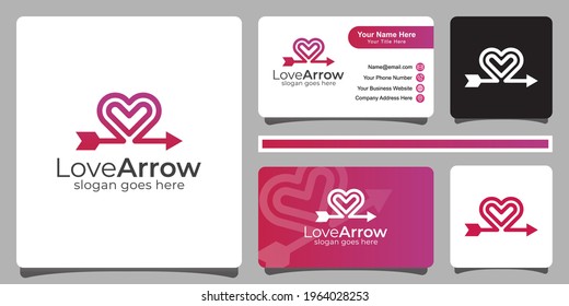 Vector line art arrow with heart logo symbol for Valentines Day, love decoration, wedding and print