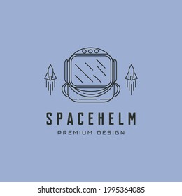 vector of line art astronaut head logo symbol with rocket illustration design