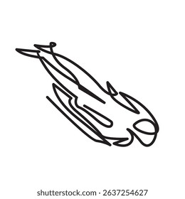 Vector Line Art Athlete Riding Bobsled Skeleton Logo Icon Outline