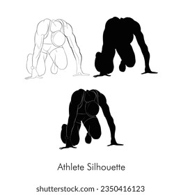 Vector line art of an athlete, Vector silhouette of sportsman, A drawing of sports person ready to run