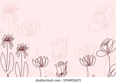 Fondo de arte de línea vectorial con tema floral. Estilo con espacio de copia para texto. Fondo para tarjetas de felicitación, carteles, pancartas y carteles. 