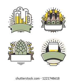 Vector Line Art Badge. Craft Beer Logo. Vintage Label for Brew House or Pub. Retro Brewery Template and Design Element. 