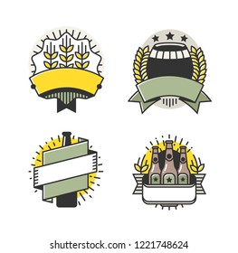 Vector Line Art Badge. Craft Beer Logo. Vintage Label for Brew House or Pub. Retro Brewery Template and Design Element. 