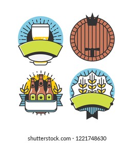 Vector Line Art Badge. Craft Beer Logo. Vintage Label for Brew House or Pub. Retro Brewery Template and Design Element. 