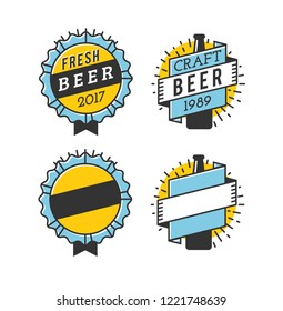 Vector Line Art Badge. Craft Beer Logo. Vintage Label for Brew House or Pub. Retro Brewery Template and Design Element. 