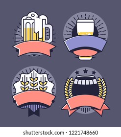 Vector Line Art Badge. Craft Beer Logo. Vintage Label for Brew House or Pub. Retro Brewery Template and Design Element. 