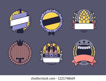 Vector Line Art Badge. Craft Beer Logo. Vintage Label for Brew House or Pub. Retro Brewery Template and Design Element. 