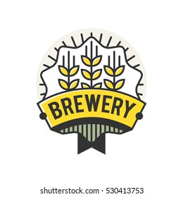 Vector Line Art Badge. Craft Beer Logo. Vintage Label for Brew House or Pub. Retro Brewery Template and Design Element. 