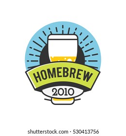 Vector Line Art Badge. Craft Beer Logo. Vintage Label for Brew House or Pub. Retro Brewery Template and Design Element