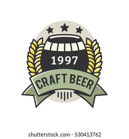 Vector Line Art Badge. Craft Beer Logo. Vintage Label for Brew House or Pub. Retro Brewery Template and Design Element. 