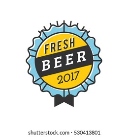 Vector Line Art Badge. Craft Beer Logo. Vintage Label for Brew House or Pub. Retro Brewery Template and Design Element
