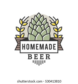 Vector Line Art Badge. Craft Beer Logo. Vintage Label for Brew House or Pub. Retro Brewery Template and Design Element. 