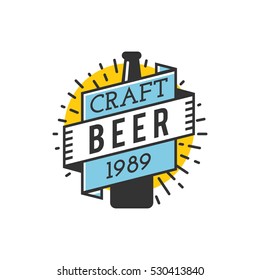 Vector Line Art Badge. Craft Beer Logo. Vintage Label for Brew House or Pub. Retro Brewery Template and Design Element