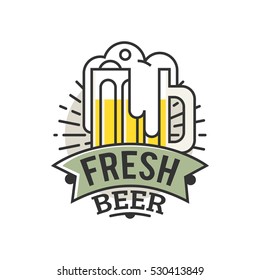Vector Line Art Badge. Craft Beer Logo. Vintage Label for Brew House or Pub. Retro Brewery Template and Design Element