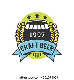 Vector Line Art Badge. Craft Beer Logo. Vintage Label for Brew House or Pub. Retro Brewery Template and Design Element. 