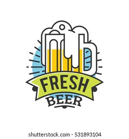 Vector Line Art Badge. Craft Beer Logo. Vintage Label for Brew House or Pub. Retro Brewery Template and Design Element. 