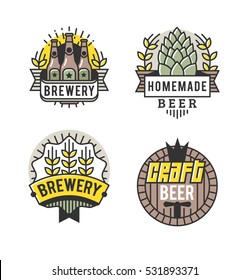 Vector Line Art Badge. Craft Beer Logo. Vintage Label for Brew House or Pub. Retro Brewery Template and Design Element. 