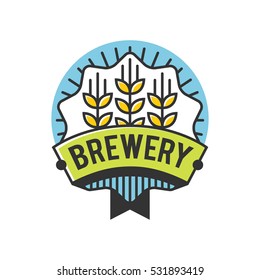 Vector Line Art Badge. Craft Beer Logo. Vintage Label for Brew House or Pub. Retro Brewery Template and Design Element. 