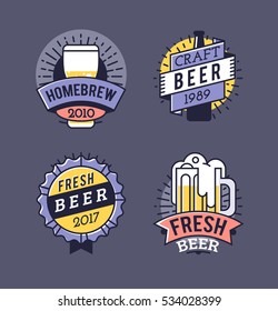 Vector Line Art Badge. Craft Beer Logo. Vintage Label for Brew House or Pub. Retro Brewery Template and Design Element.