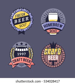 Vector Line Art Badge. Craft Beer Logo. Vintage Label for Brew House or Pub. Retro Brewery Template and Design Element.