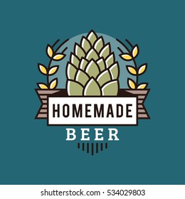 Vector Line Art Badge. Craft Beer Logo. Vintage Label for Brew House or Pub. Retro Brewery Template and Design Element.