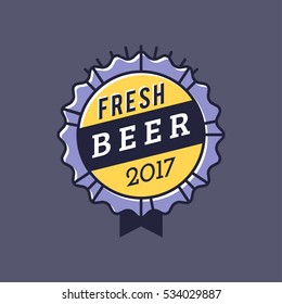 Vector Line Art Badge. Craft Beer Logo. Vintage Label for Brew House or Pub. Retro Brewery Template and Design Element.