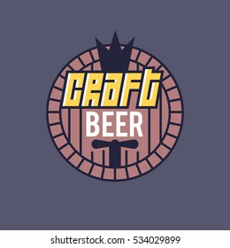 Vector Line Art Badge. Craft Beer Logo. Vintage Label for Brew House or Pub. Retro Brewery Template and Design Element.