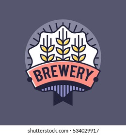 Vector Line Art Badge. Craft Beer Logo. Vintage Label for Brew House or Pub. Retro Brewery Template and Design Element.